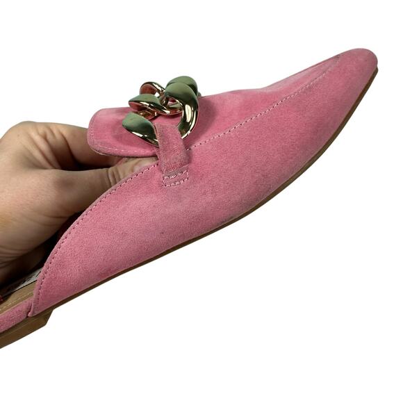 Steve Madden Chunky Gold Chain Pointed Toe Mule Barbie Pink Suede Size 6.5 - Picture 12 of 16